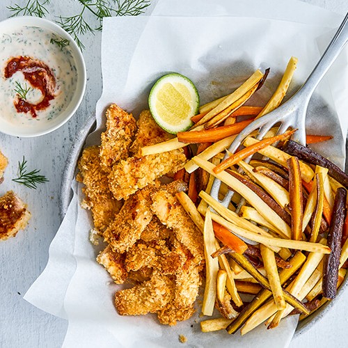 Nuggets de poisson et frites de légumes